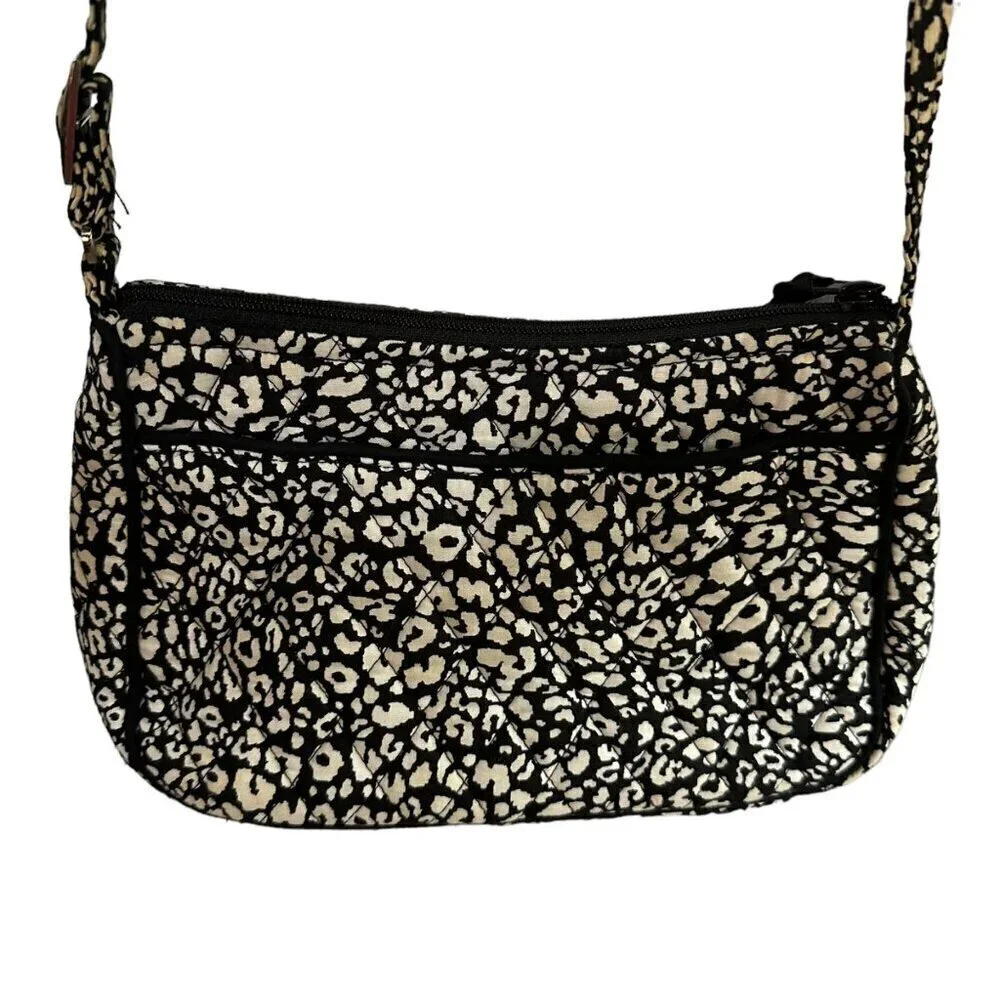 Vera Bradley‎ Camocat Crossbody Purse Quilted Black White Adjustable Cottagecore